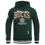 NBA MILWAUKEE BUCKS TEAM BADGE MEN'S RIB FLC PO HOODIE (FOREST GREEN)
