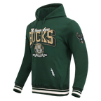 NBA MILWAUKEE BUCKS TEAM BADGE MEN'S RIB FLC PO HOODIE (FOREST GREEN)