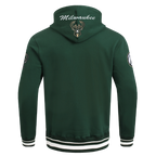 NBA MILWAUKEE BUCKS TEAM BADGE MEN'S RIB FLC PO HOODIE (FOREST GREEN)
