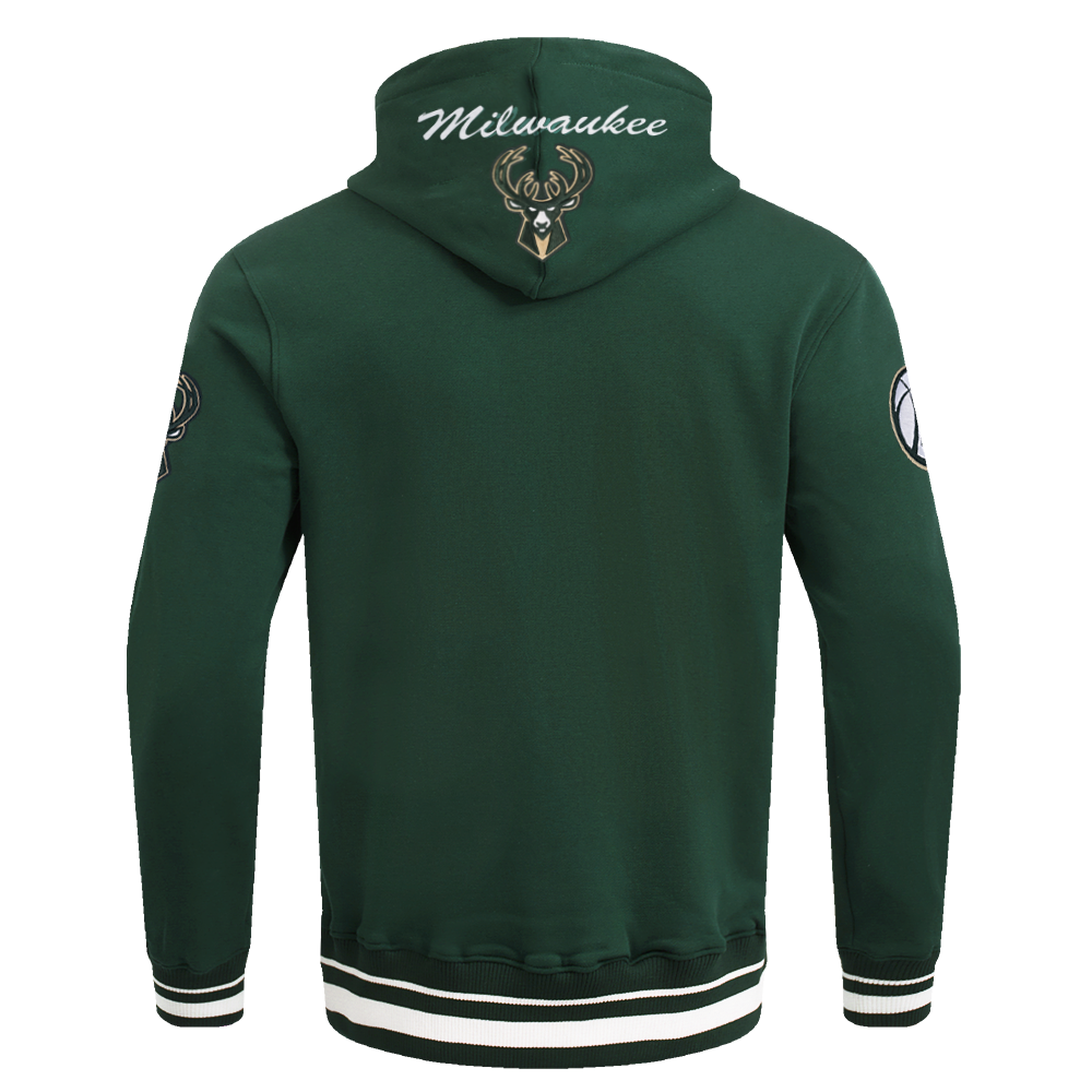 NBA MILWAUKEE BUCKS TEAM BADGE MEN'S RIB FLC PO HOODIE (FOREST GREEN)