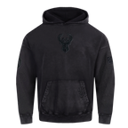 NBA MILWAUKEE BUCKS WASHED CLASSIC MEN'S ENZYME WASH DROP SHOULDER FT PO HOODIE (WASHED BLACK)