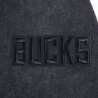 NBA MILWAUKEE BUCKS WASHED CLASSIC MEN'S ENZYME WASH DROP SHOULDER FT PO HOODIE (WASHED BLACK)