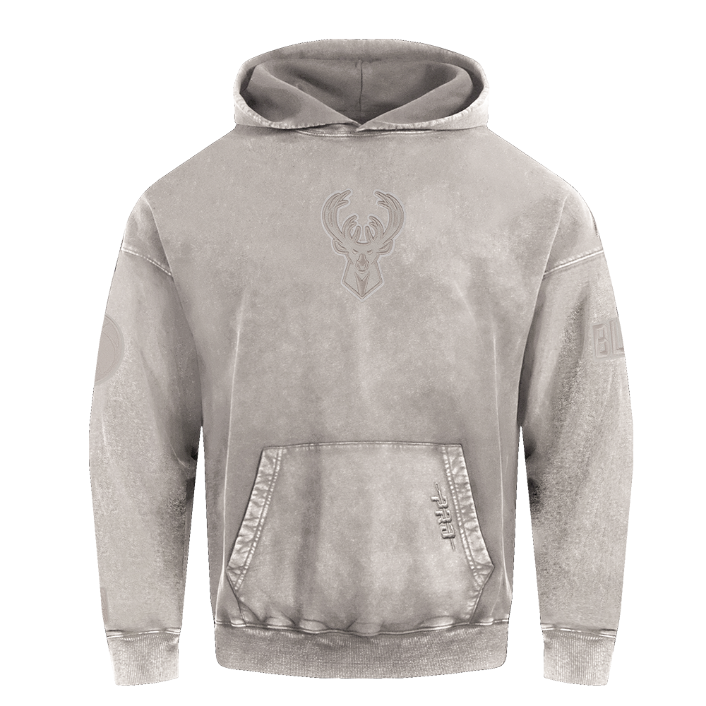 NBA MILWAUKEE BUCKS WASHED CLASSIC CHANDAIL À CAPUCHON EN MOLLETON FRANÇAIS DÉLAVÉ À L'ENZYME À ÉPAULES TOMBANTES POUR HOMME (ARDOISE CHAUDE DÉLAVÉE)