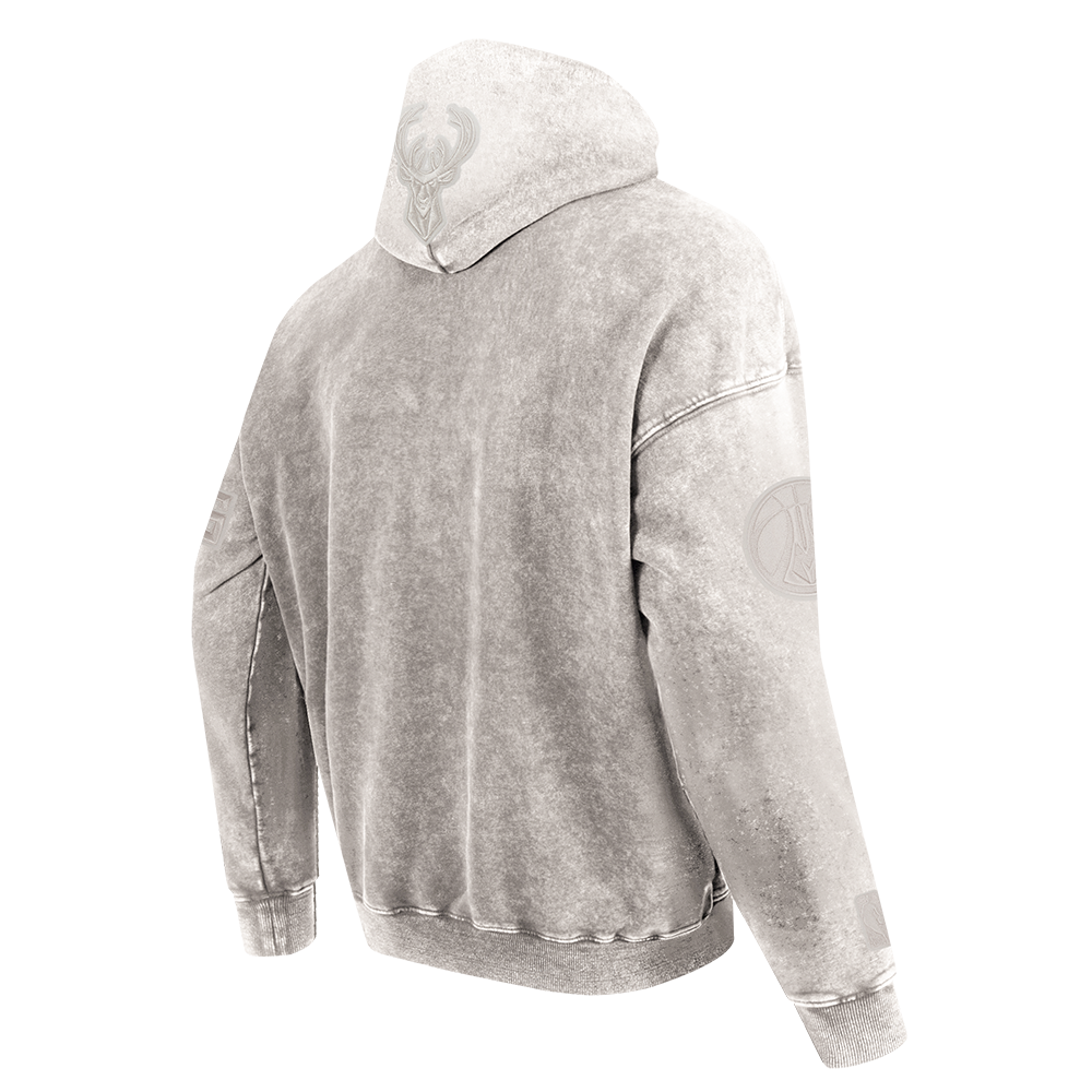 NBA MILWAUKEE BUCKS WASHED CLASSIC CHANDAIL À CAPUCHON EN MOLLETON FRANÇAIS DÉLAVÉ À L'ENZYME À ÉPAULES TOMBANTES POUR HOMME (ARDOISE CHAUDE DÉLAVÉE)