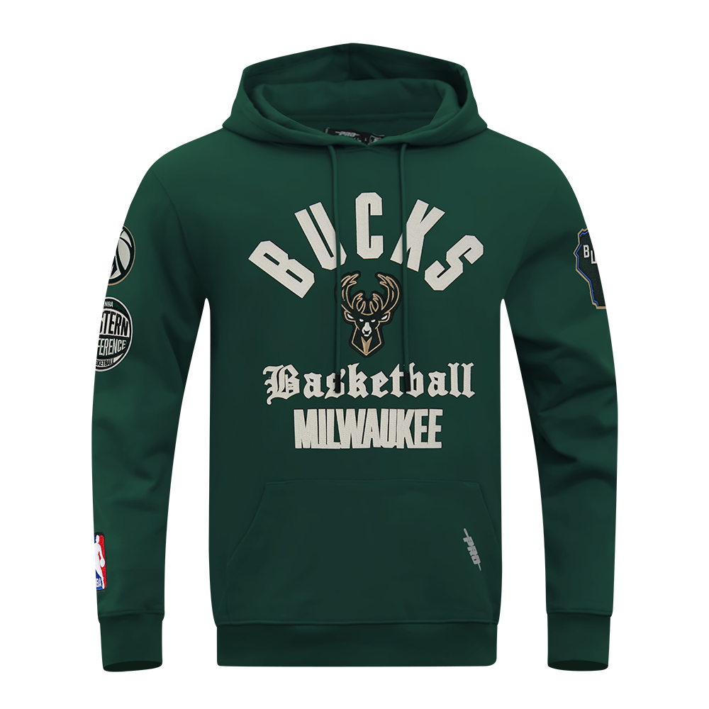 NBA MILWAUKEE BUCKS MODERN ORIGINALS MEN'S FLC PO HOODIE (FOREST GREEN)
