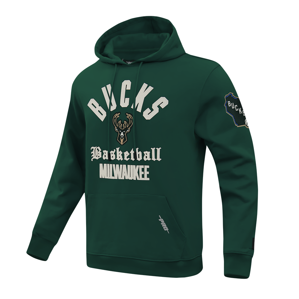 NBA MILWAUKEE BUCKS MODERN ORIGINALS MEN'S FLC PO HOODIE (FOREST GREEN)