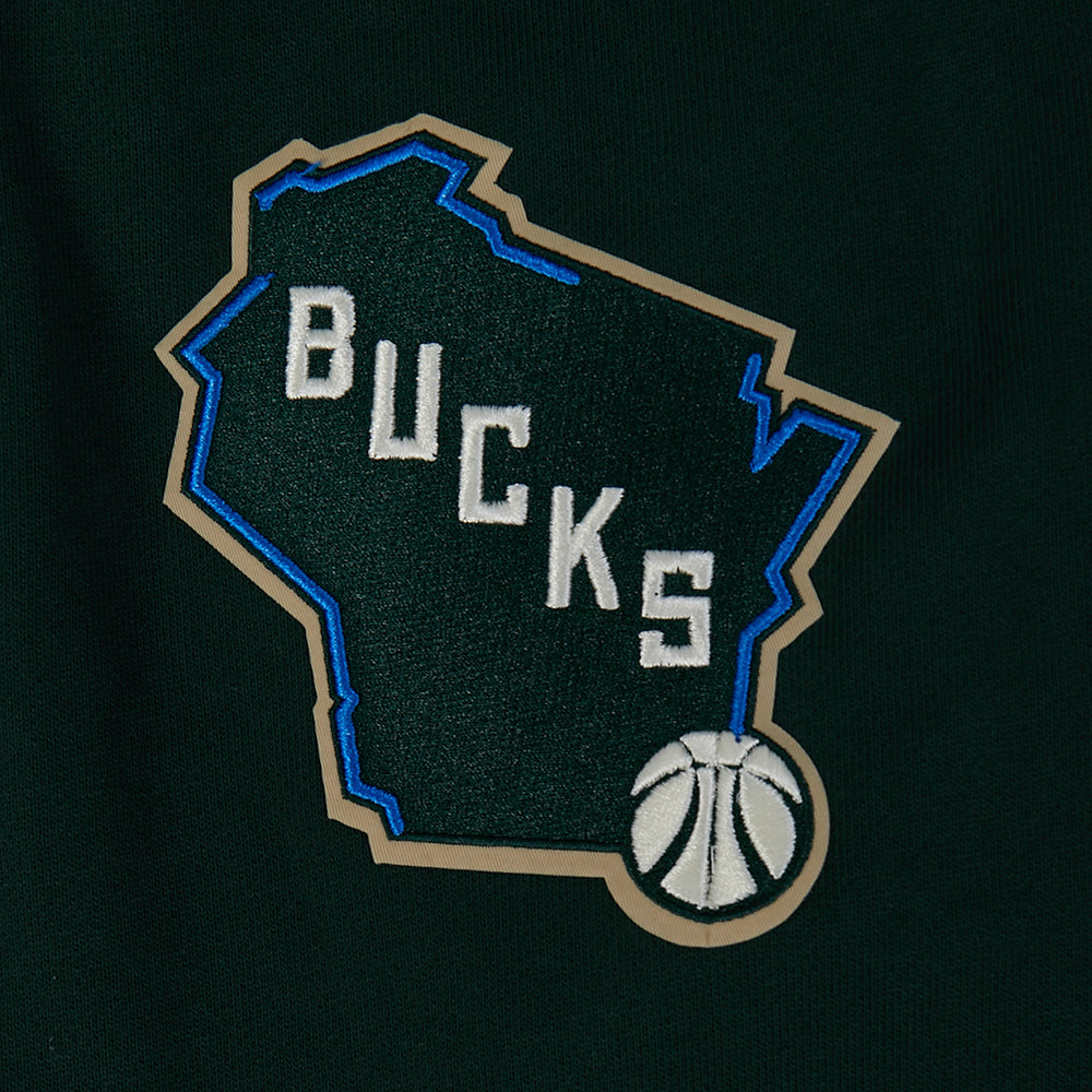 NBA MILWAUKEE BUCKS MODERN ORIGINALS MEN'S FLC PO HOODIE (FOREST GREEN)