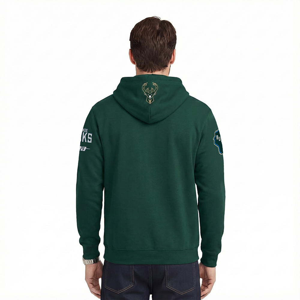 NBA MILWAUKEE BUCKS CITY ARCH MEN'S FLC PO HOODIE (FOREST GREEN)