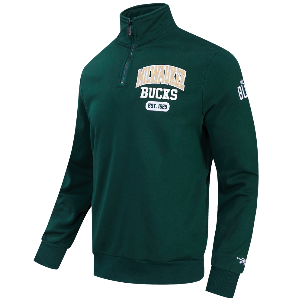 NBA MILWAUKEE BUCKS CITY ARCH MEN'S FLC 1/4 ZIP (FOREST GREEN)