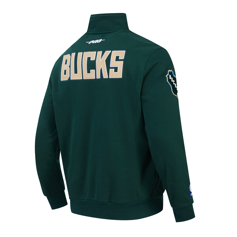 NBA MILWAUKEE BUCKS CITY ARCH MEN'S FLC 1/4 ZIP (FOREST GREEN)