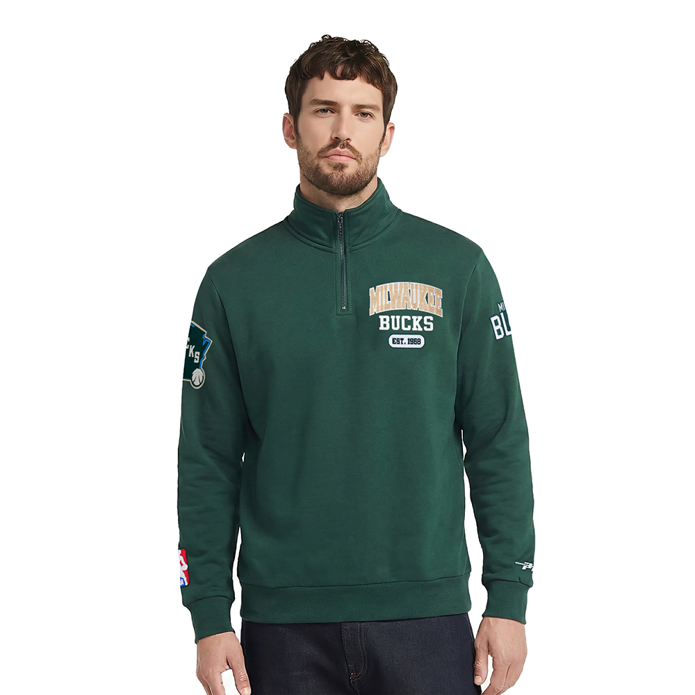 NBA MILWAUKEE BUCKS CITY ARCH MEN'S FLC 1/4 ZIP (FOREST GREEN)
