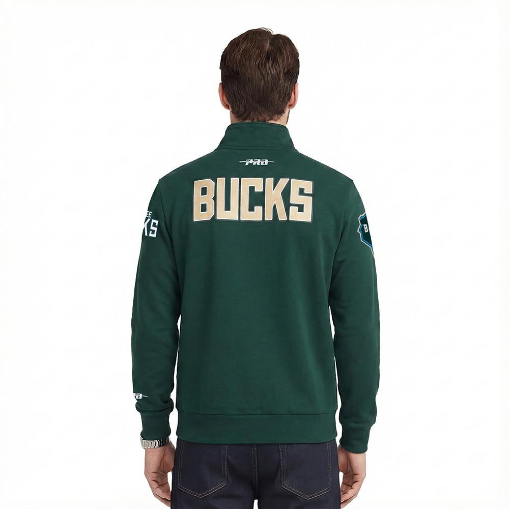 NBA MILWAUKEE BUCKS CITY ARCH MEN'S FLC 1/4 ZIP (FOREST GREEN)