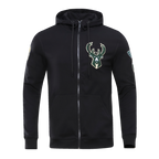 NBA MILWAUKEE BUCKS CLASSIC CHENILLE MEN'S FULL ZIP PULLOVER HOODIE (BLACK)
