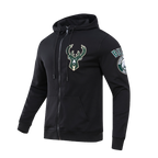 NBA MILWAUKEE BUCKS CLASSIC CHENILLE MEN'S FULL ZIP PULLOVER HOODIE (BLACK)