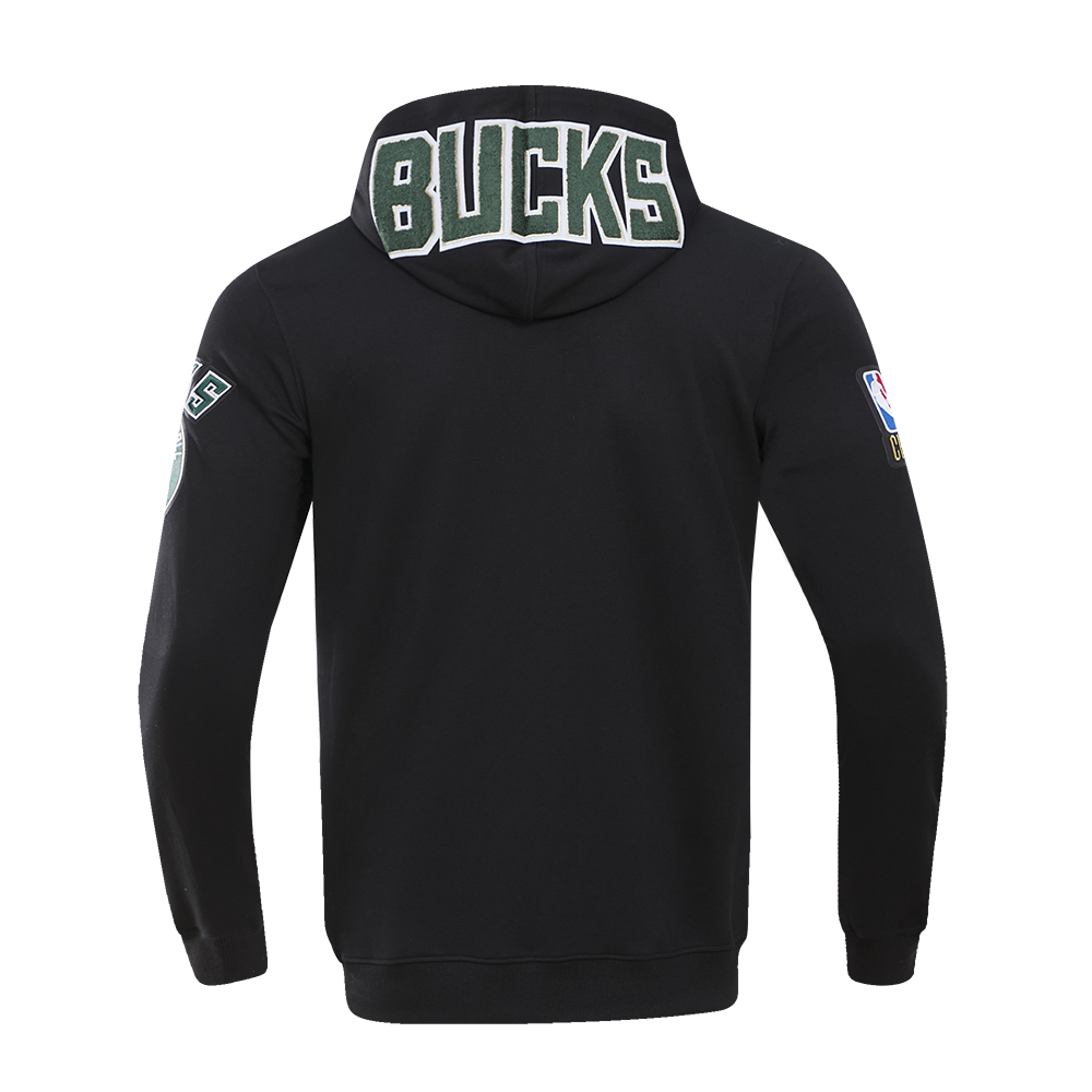 NBA MILWAUKEE BUCKS CLASSIC CHENILLE MEN'S FULL ZIP PULLOVER HOODIE (BLACK)
