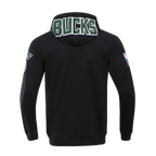 NBA MILWAUKEE BUCKS CLASSIC CHENILLE MEN'S FULL ZIP PULLOVER HOODIE (BLACK)