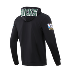NBA MILWAUKEE BUCKS CLASSIC CHENILLE MEN'S FULL ZIP PULLOVER HOODIE (BLACK)