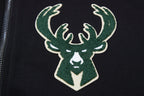 NBA MILWAUKEE BUCKS CLASSIC CHENILLE MEN'S FULL ZIP PULLOVER HOODIE (BLACK)