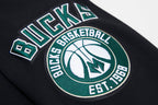 NBA MILWAUKEE BUCKS CLASSIC CHENILLE MEN'S FULL ZIP PULLOVER HOODIE (BLACK)