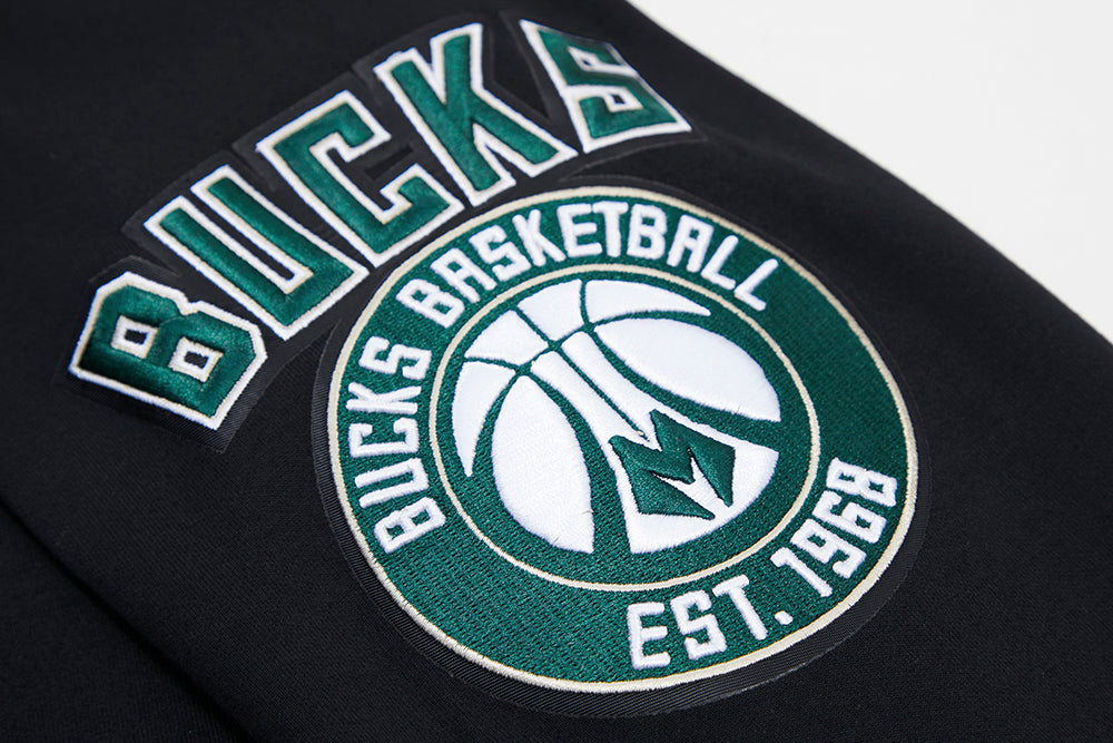 NBA MILWAUKEE BUCKS CLASSIC CHENILLE MEN'S FULL ZIP PULLOVER HOODIE (BLACK)