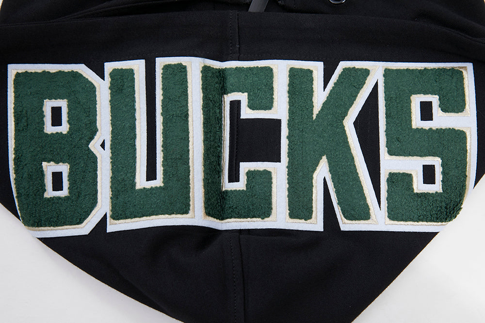 NBA MILWAUKEE BUCKS CLASSIC CHENILLE MEN'S FULL ZIP PULLOVER HOODIE (BLACK)