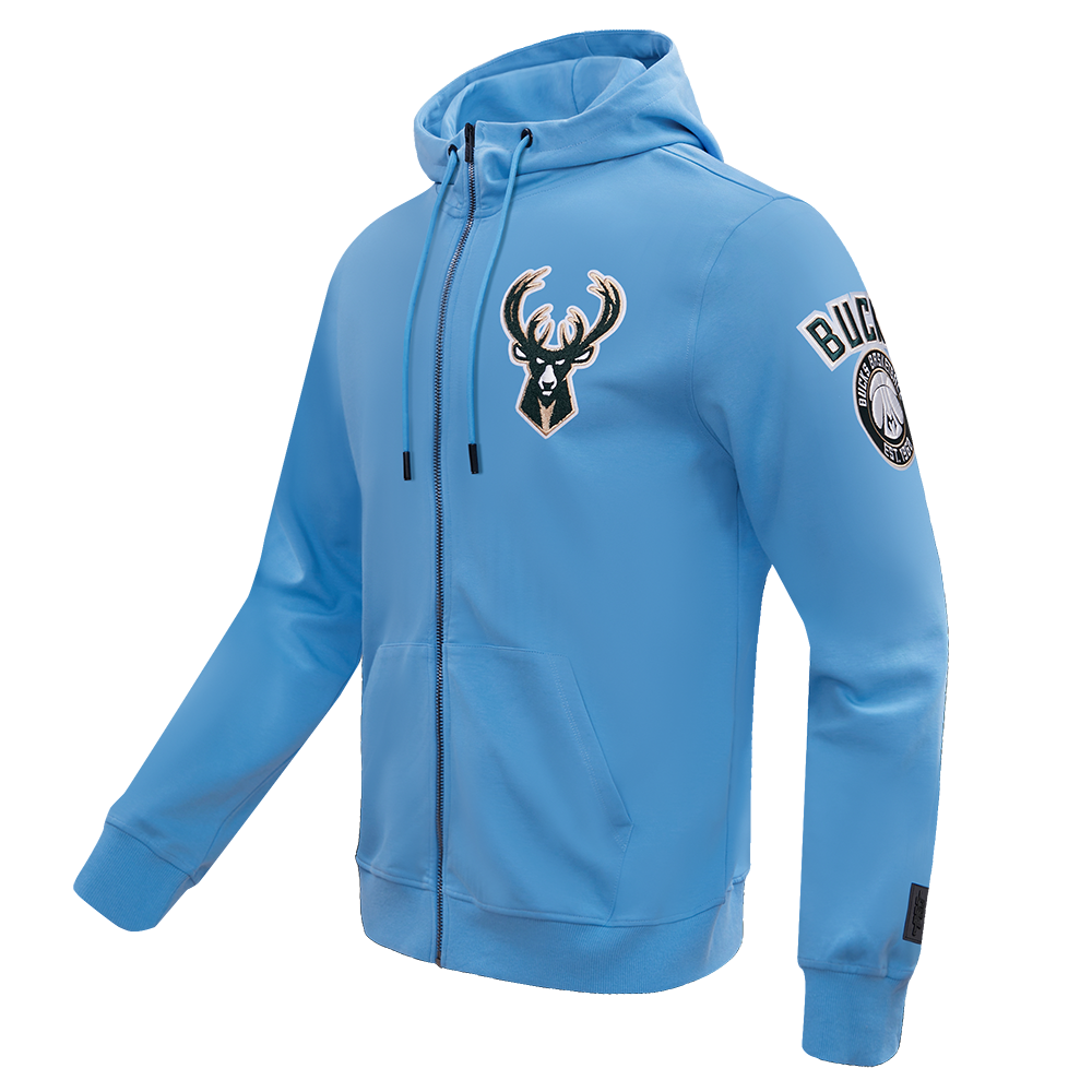 NBA MILWAUKEE BUCKS CLASSIC CHENILLE MEN'S FULL ZIP PULLOVER HOODIE (UNIVERSITY BLUE)