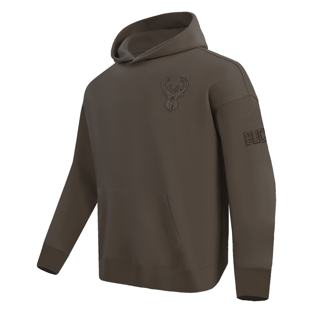 NBA MILWAUKEE BUCKS NEUTRAL MEN'S DROP SHOULDER PULLOVER HOODIE (DARK TAUPE)