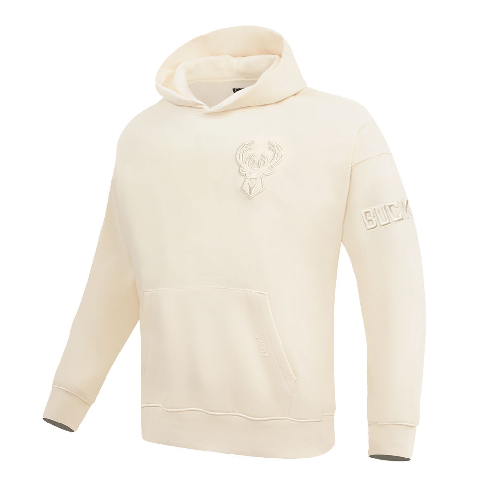 NBA MILWAUKEE BUCKS NEUTRAL DROP SHOULDER MEN'S PULLOVER HOODIE (EGGSHELL)