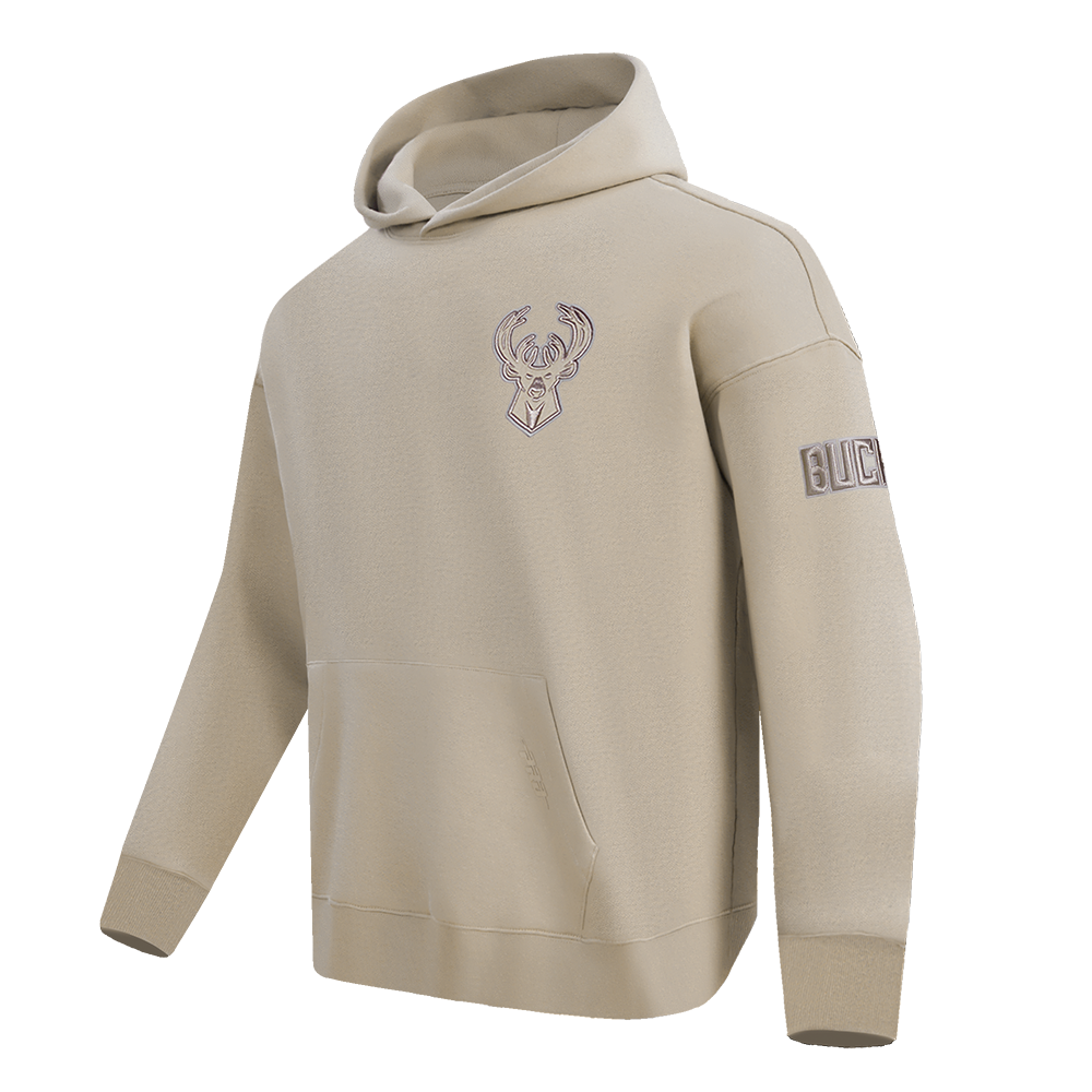 NBA MILWAUKEE BUCKS NEUTRAL MEN'S DROP SHOULDER PULLOVER HOODIE (TAUPE)