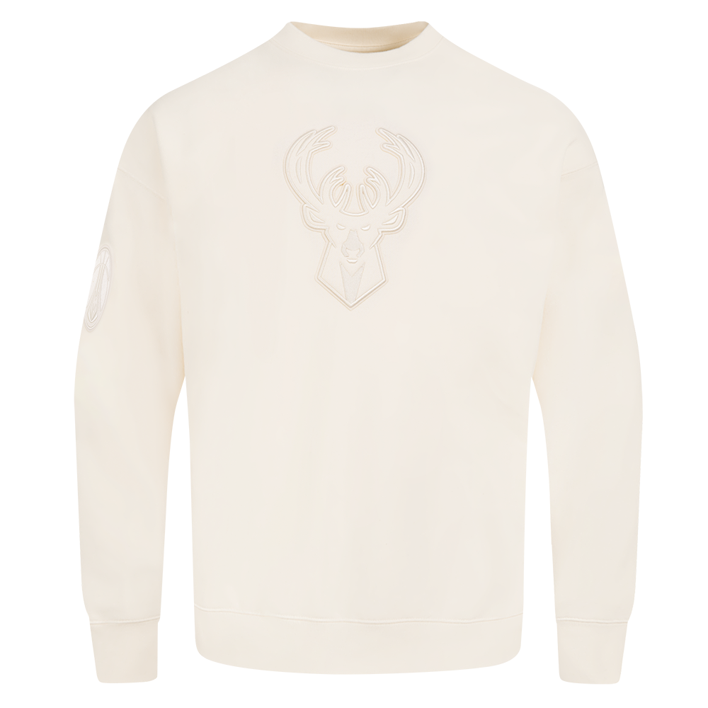 NBA MILWAUKEE BUCKS NEUTRAL MEN'S DROP SHOULDER FLC CREWNECK (EGGSHELL)