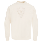 NBA MILWAUKEE BUCKS NEUTRAL MEN'S DROP SHOULDER FLC CREWNECK (EGGSHELL)