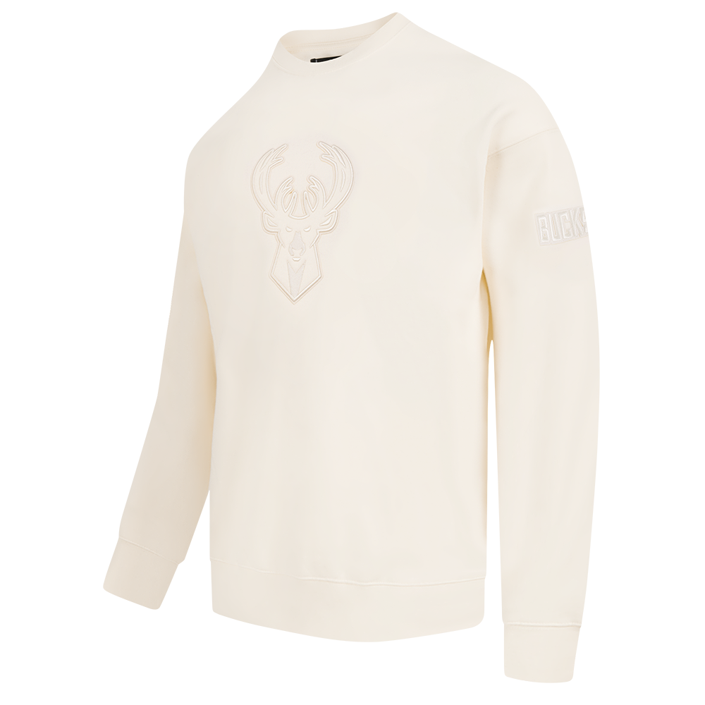 NBA MILWAUKEE BUCKS NEUTRAL MEN'S DROP SHOULDER FLC CREWNECK (EGGSHELL)