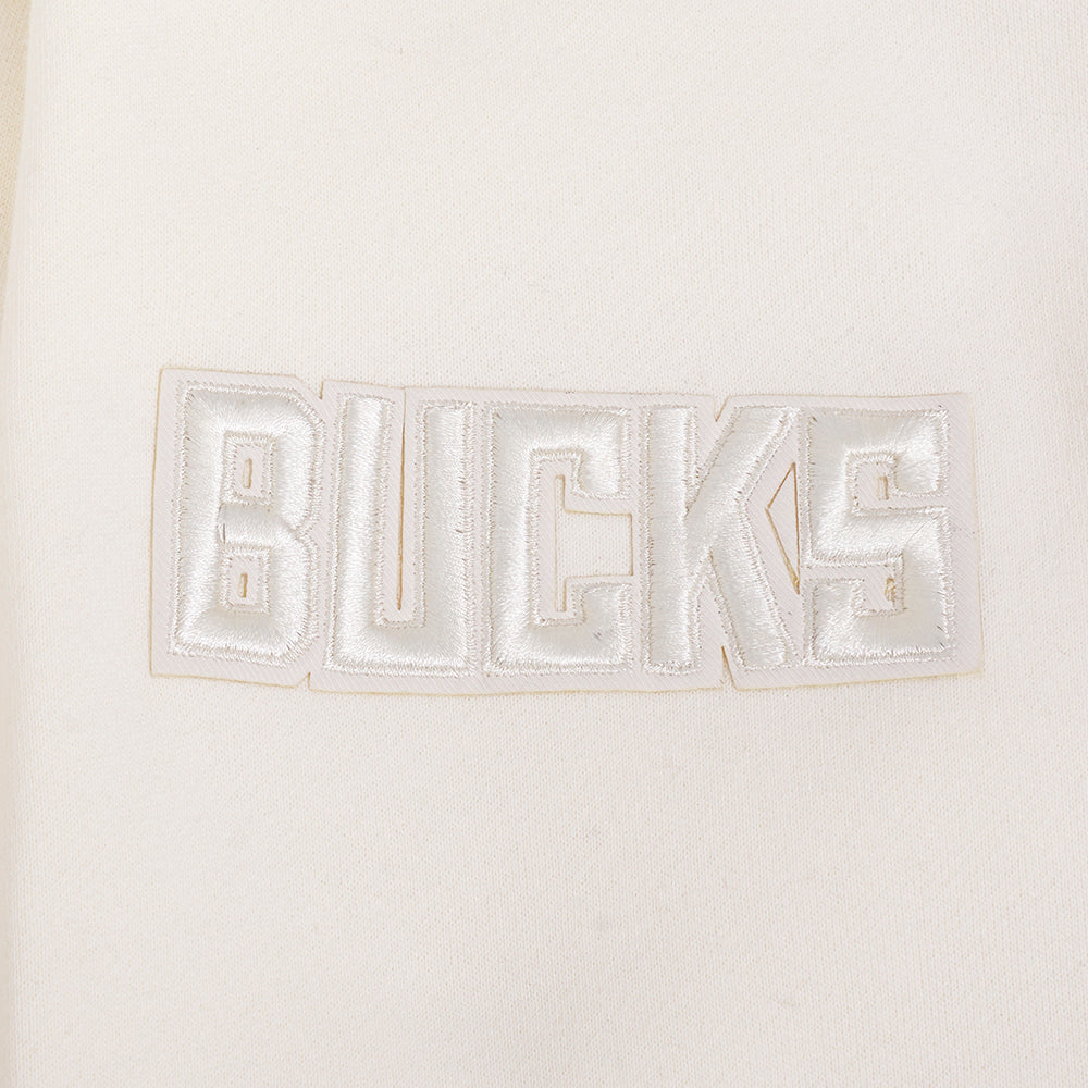 NBA MILWAUKEE BUCKS NEUTRAL MEN'S DROP SHOULDER FLC CREWNECK (EGGSHELL)