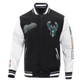 NBA MILWAUKEE BUCKS SCRIPT TAIL MEN'S VARSITY JACKET (BLACK/WHITE)