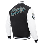 NBA MILWAUKEE BUCKS SCRIPT TAIL MEN'S VARSITY JACKET (BLACK/WHITE)
