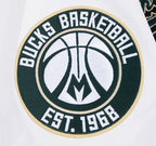 NBA MILWAUKEE BUCKS SCRIPT TAIL MEN'S VARSITY JACKET (BLACK/WHITE)