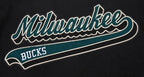 NBA MILWAUKEE BUCKS SCRIPT TAIL MEN'S VARSITY JACKET (BLACK/WHITE)