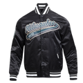 NBA MILWAUKEE BUCKS SCRIPT TAIL MEN'S SATIN JACKET (BLACK)