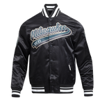 NBA MILWAUKEE BUCKS SCRIPT TAIL MEN'S SATIN JACKET (BLACK)