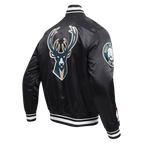 NBA MILWAUKEE BUCKS SCRIPT TAIL MEN'S SATIN JACKET (BLACK)