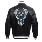 NBA MILWAUKEE BUCKS SCRIPT TAIL MEN'S SATIN JACKET (BLACK)