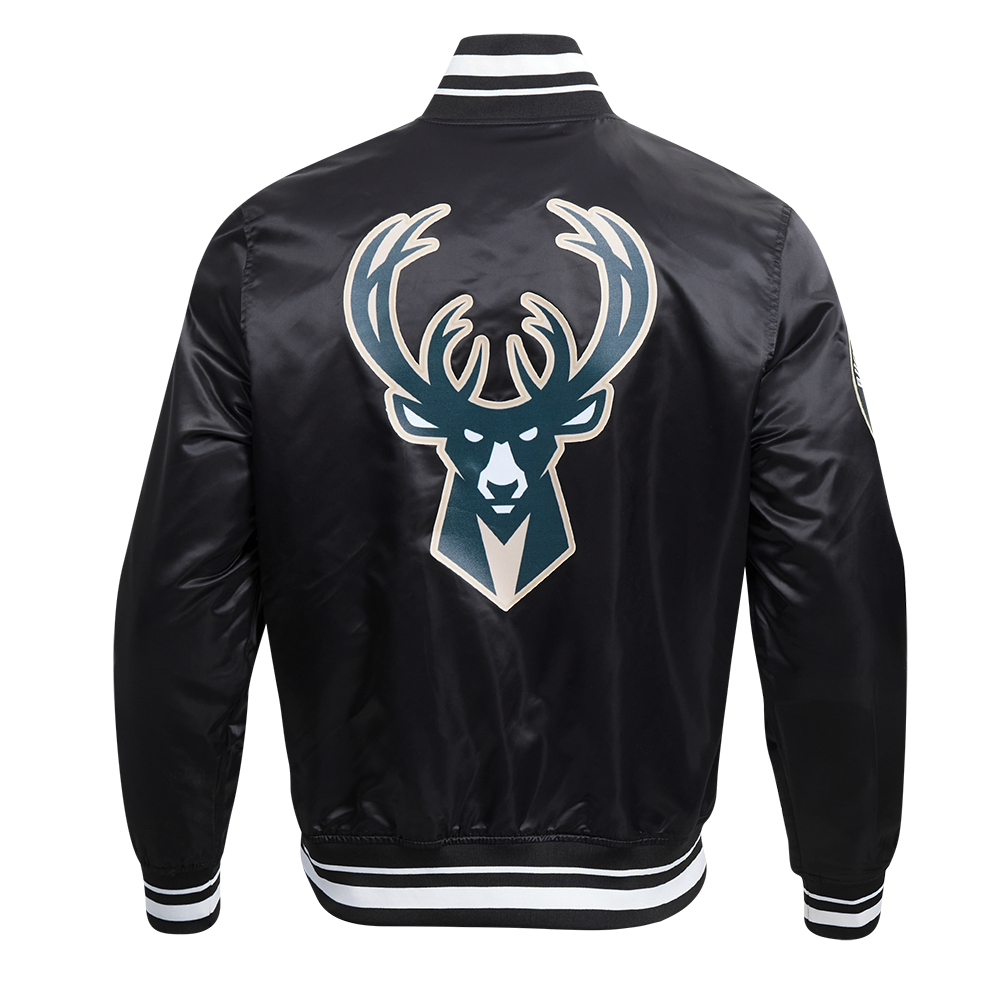 NBA MILWAUKEE BUCKS SCRIPT TAIL MEN'S SATIN JACKET (BLACK)