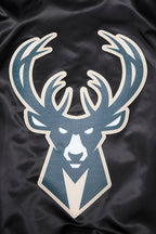 NBA MILWAUKEE BUCKS SCRIPT TAIL MEN'S SATIN JACKET (BLACK)