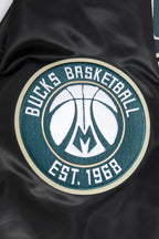 NBA MILWAUKEE BUCKS SCRIPT TAIL MEN'S SATIN JACKET (BLACK)