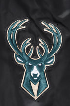 NBA MILWAUKEE BUCKS SCRIPT TAIL MEN'S SATIN JACKET (BLACK)
