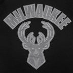 NBA MILWAUKEE BUCKS REVERSE FRENCH TERRY MEN'S VARSITY JACKET (BLACK/GRAY/EGGSHELL)