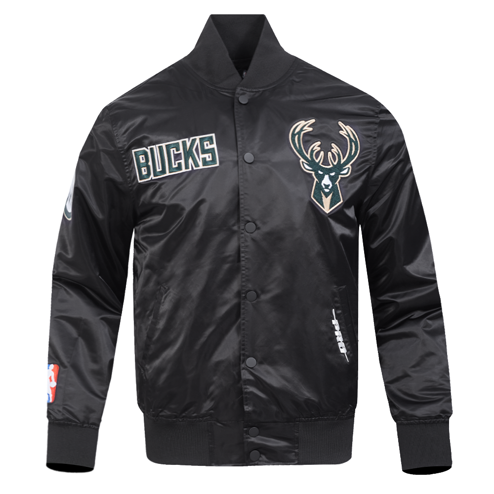 NBA MILWAUKEE BUCKS SOUVENIR BLOUSON EN SATIN POUR HOMME (NOIR)