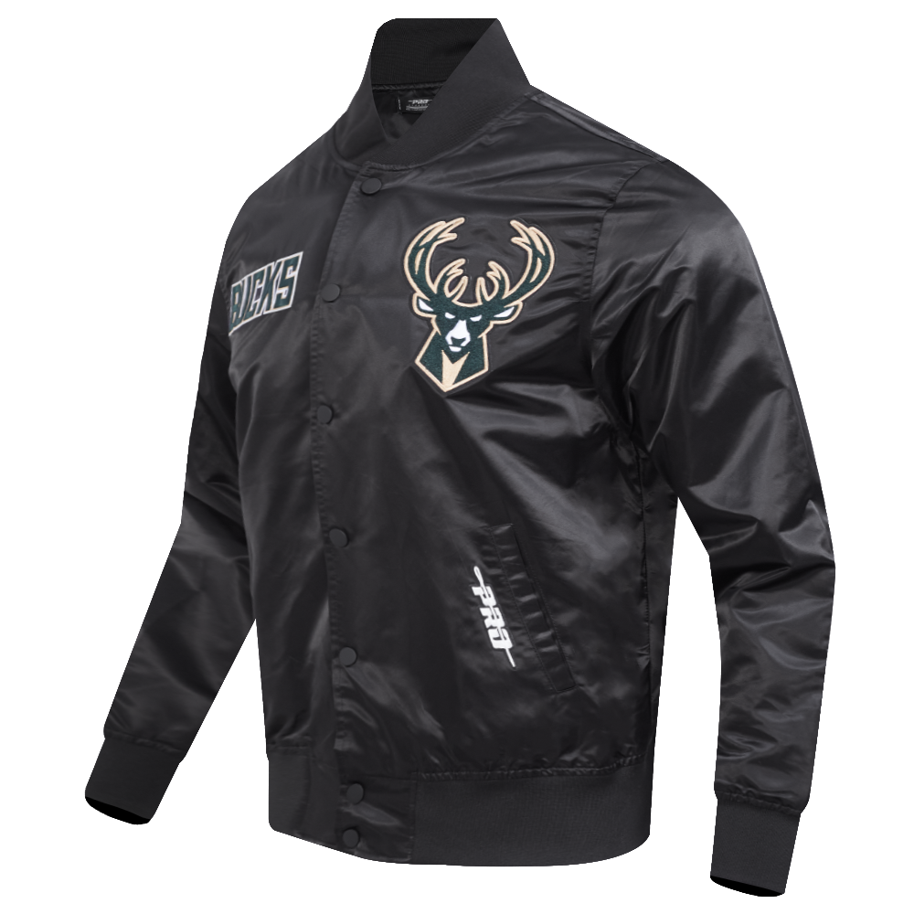 NBA MILWAUKEE BUCKS SOUVENIR BLOUSON EN SATIN POUR HOMME (NOIR)