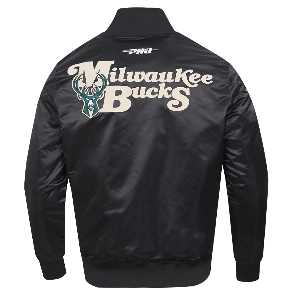 NBA MILWAUKEE BUCKS SOUVENIR BLOUSON EN SATIN POUR HOMME (NOIR)