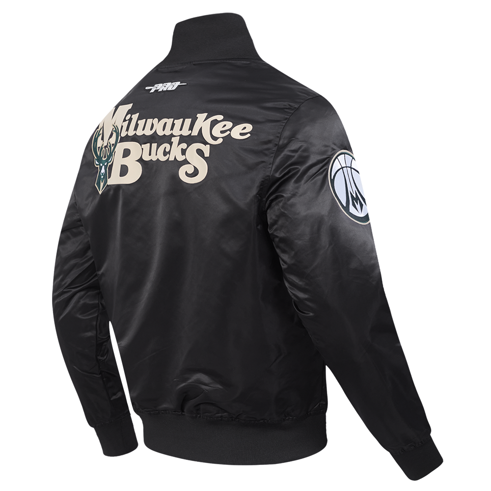 NBA MILWAUKEE BUCKS SOUVENIR BLOUSON EN SATIN POUR HOMME (NOIR)
